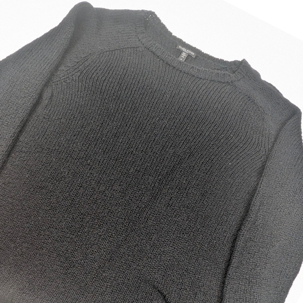 Eileen Fisher Woman Black Crew Neck Raglan Sleeve Sweater 1X Lagenlook Lux Cabin